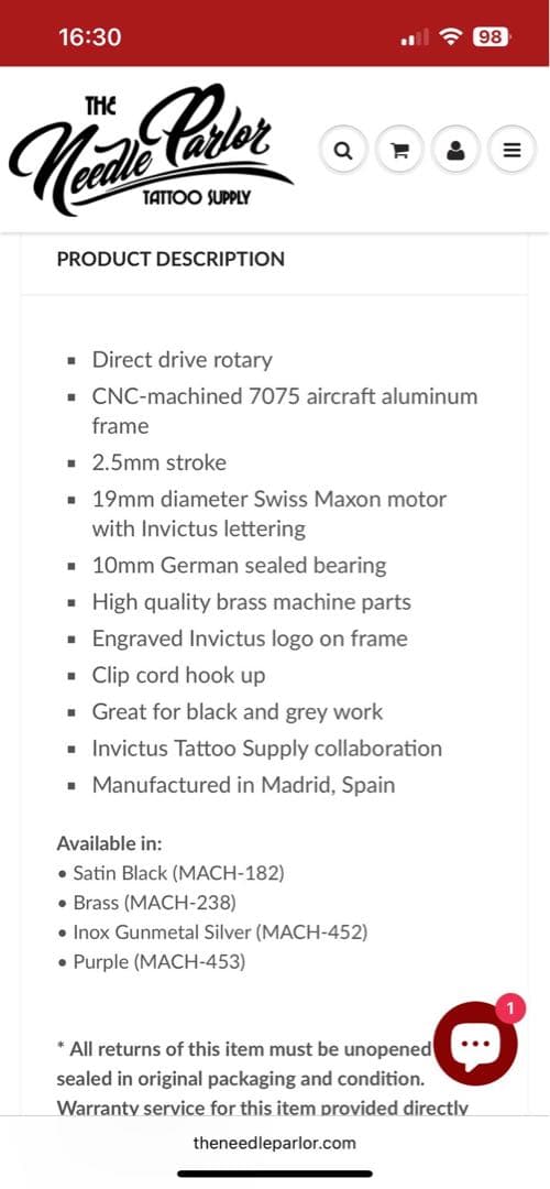 【美品・希少】HM Invictus タトゥーマシン　2.5mm