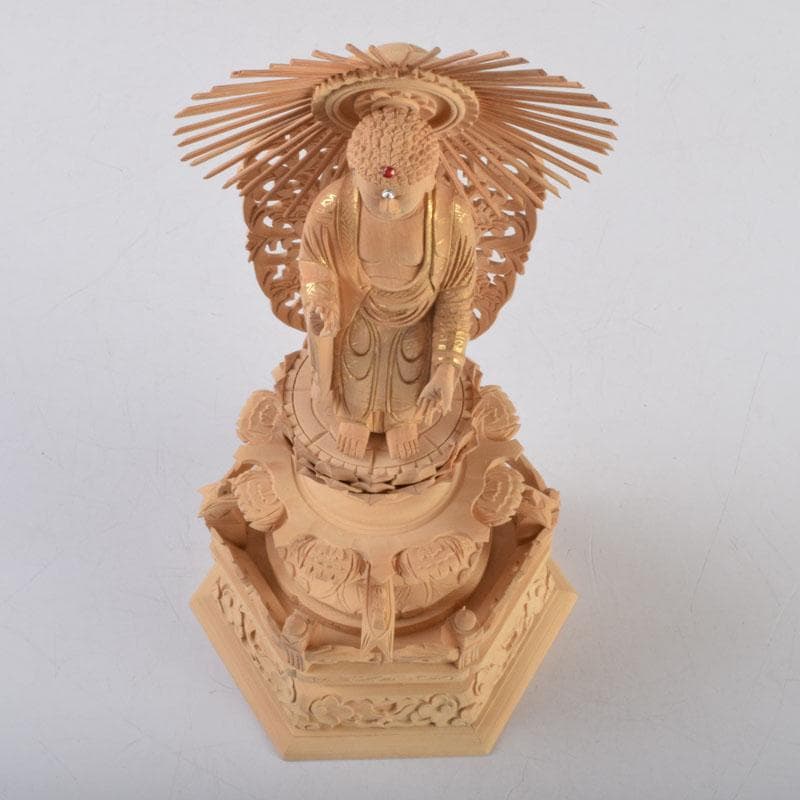 仏教美術　柘植彫刻　西立弥陀像　仏像　華鬘台　C　8784