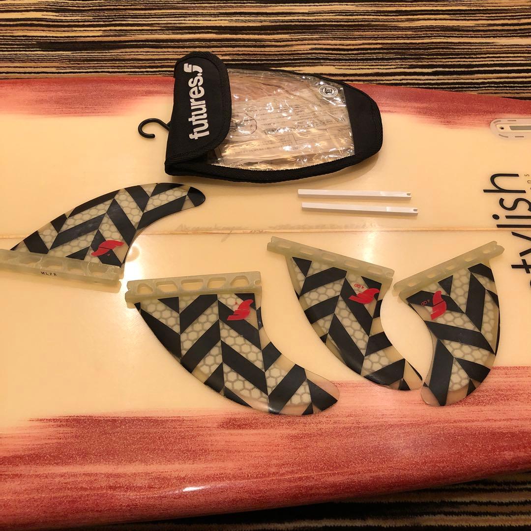 STYLISHサーフボード中古(着払い購入者様負担)クアッドフィン付、5プラグ