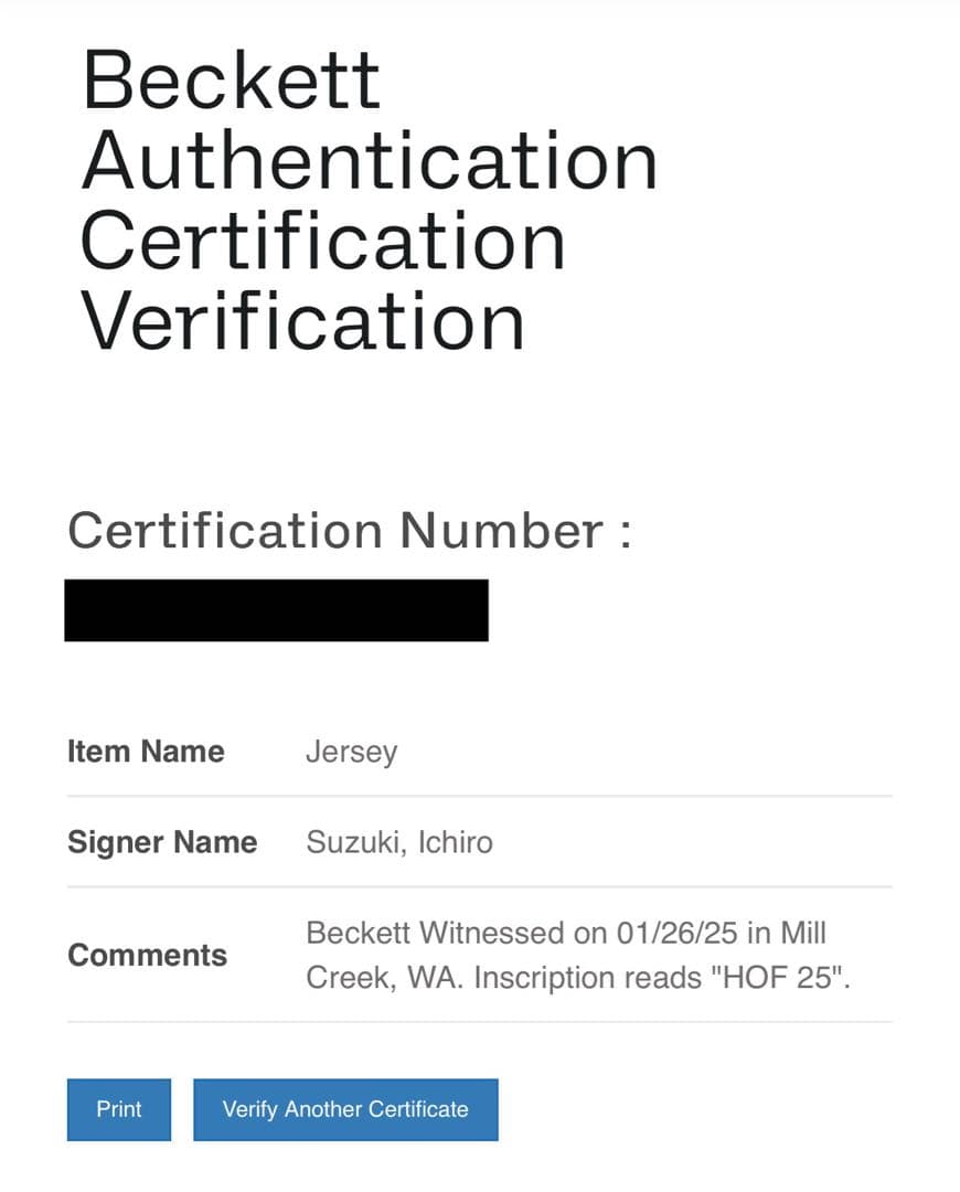 HOF25 イチロー 殿堂入り 直筆サイン入り マリナーズ ユニフォーム