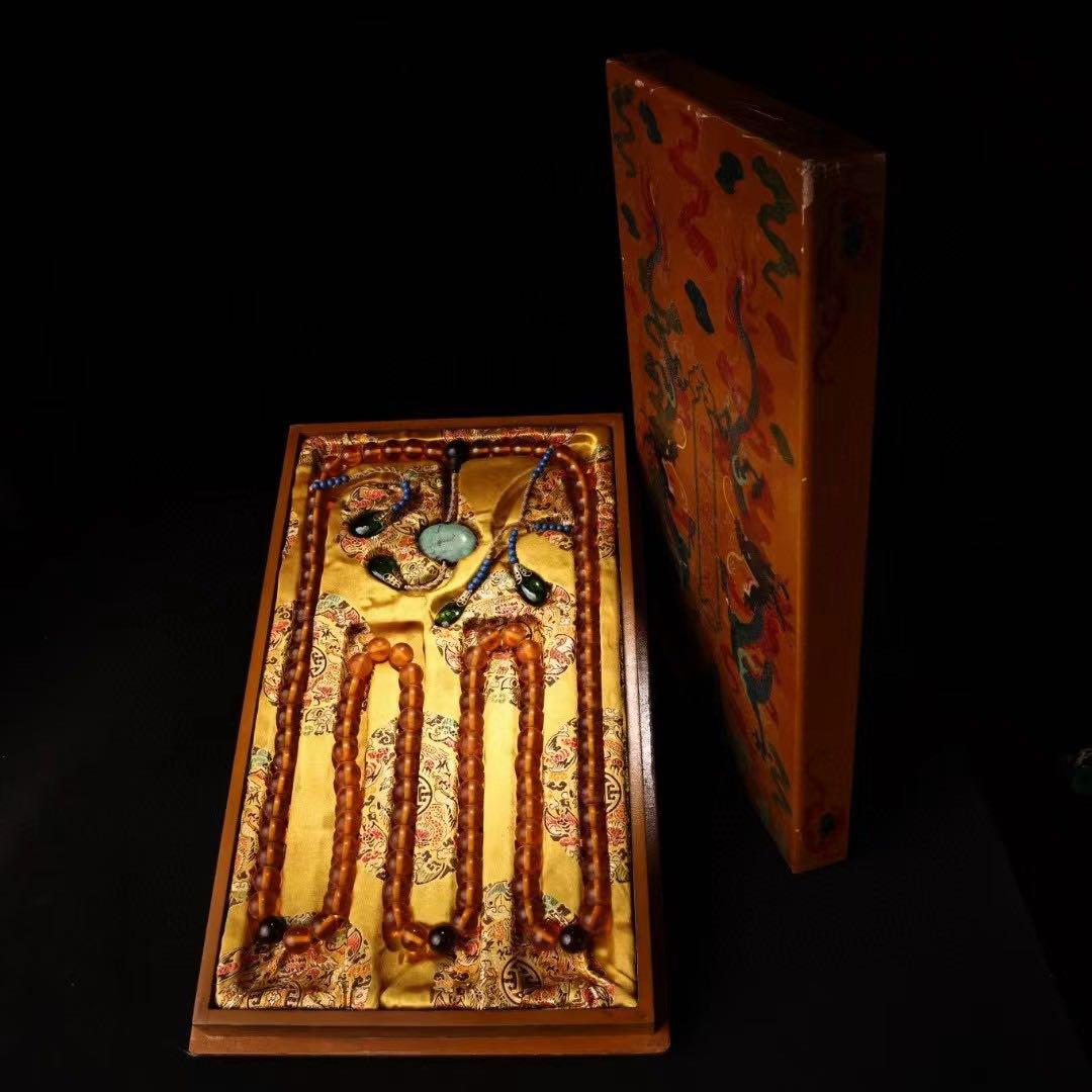 珍品、旧蔵、琥珀朝珠一本