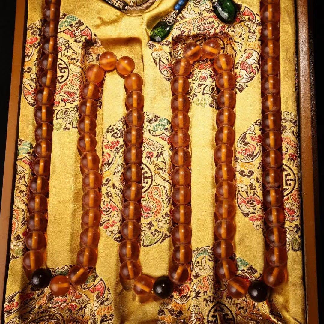 珍品、旧蔵、琥珀朝珠一本