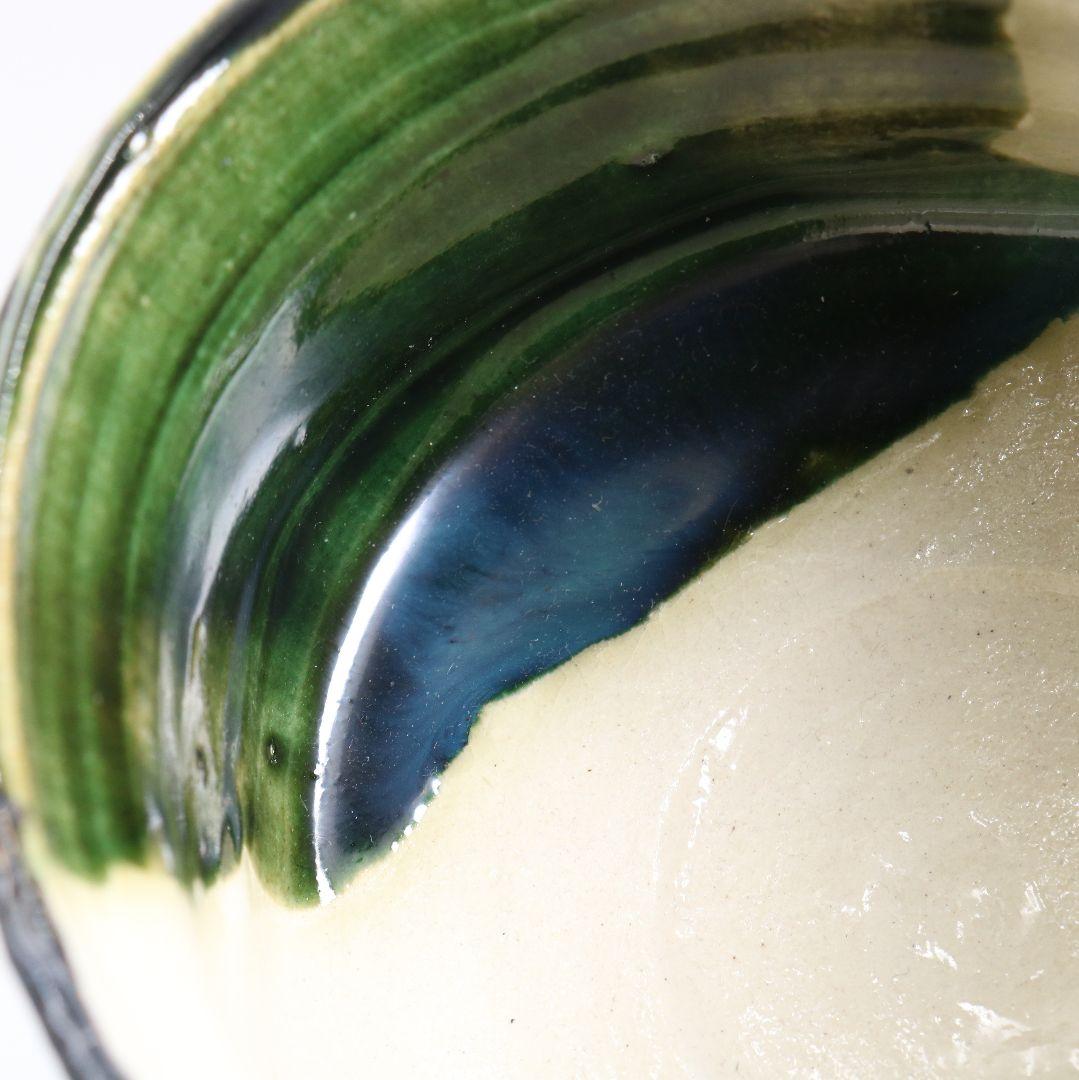 人間国宝 荒川豊蔵作 織部 茶碗 茶道具 共箱共布　AQ891　T1