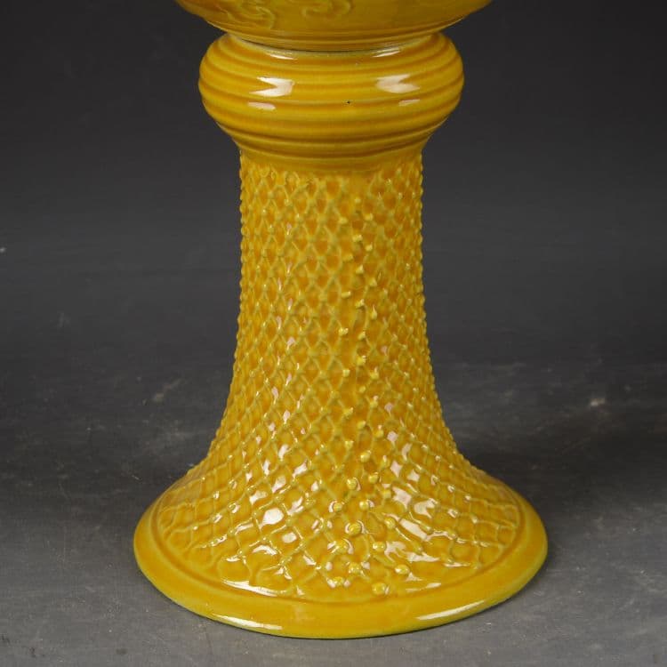 景徳鎮 高脚黄釉香炉 香道具 美術品 現代工芸品 美術品 置物
