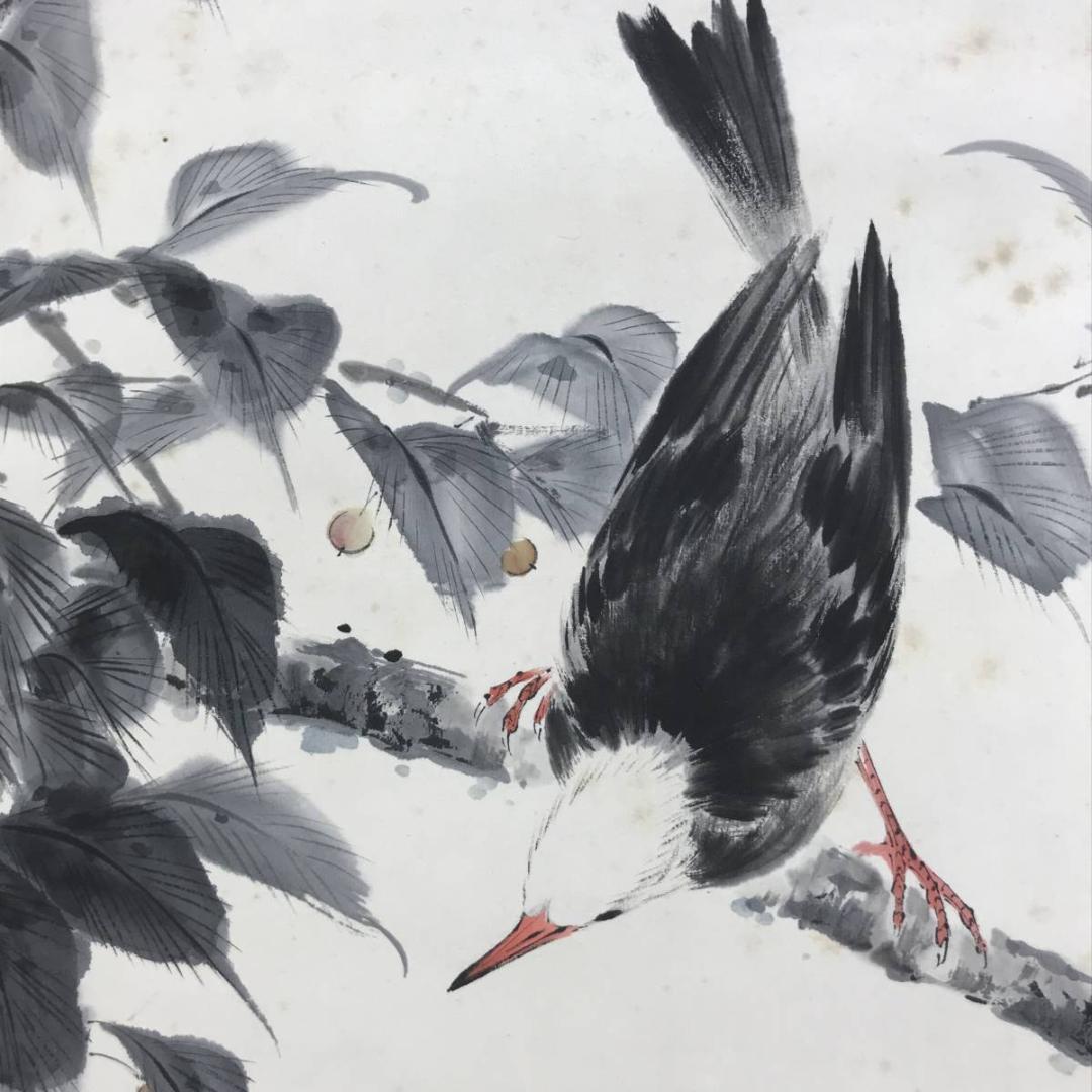 【真作】赤松雲嶺/桜実に小禽図/花鳥図/小鳥図/掛軸☆宝船☆AD-430