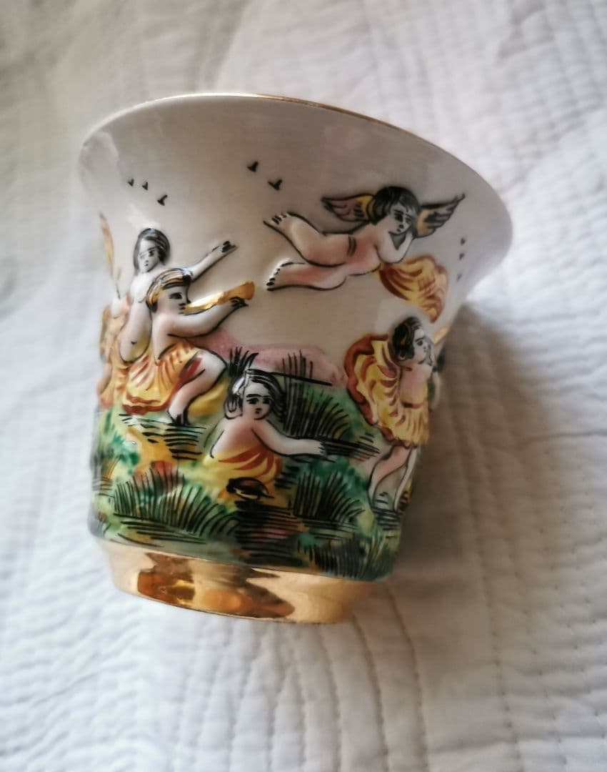 アンティーク カポディモンティ 天使＆子供ティーカップ１客②ハンドペイント手描