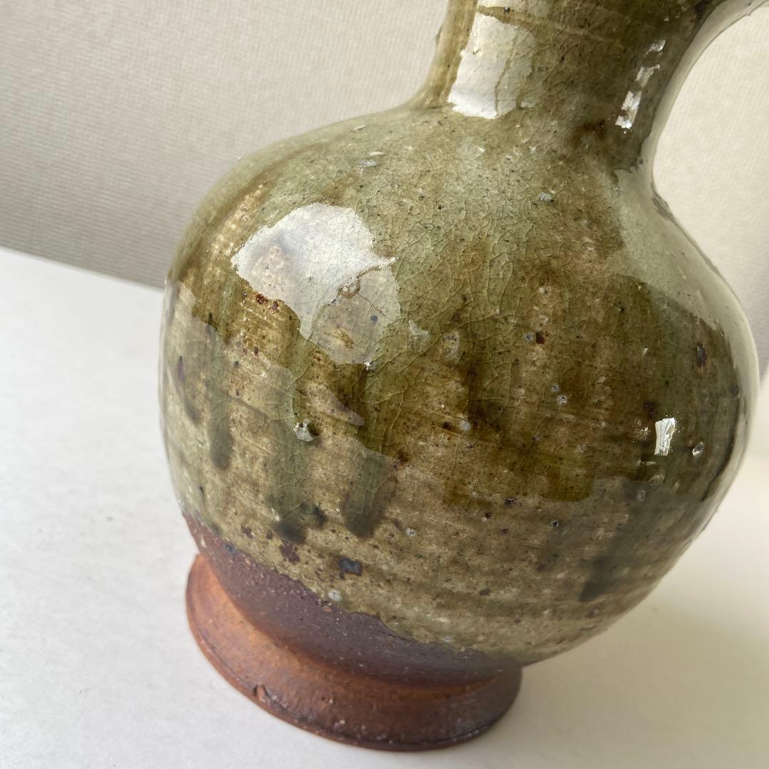 山田和俊　長頸壷　猿投窯　織部　共箱共布