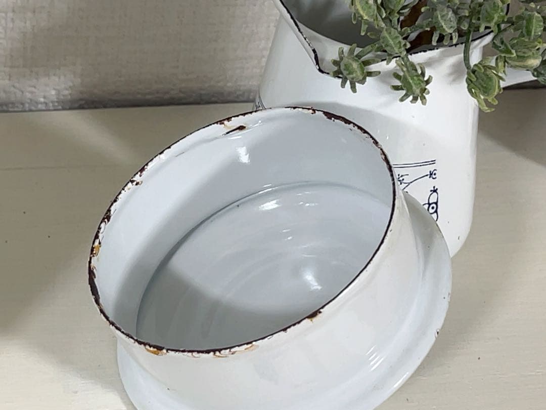 フランスアンティーク＊ホーローサキソニー柄ジャーポット