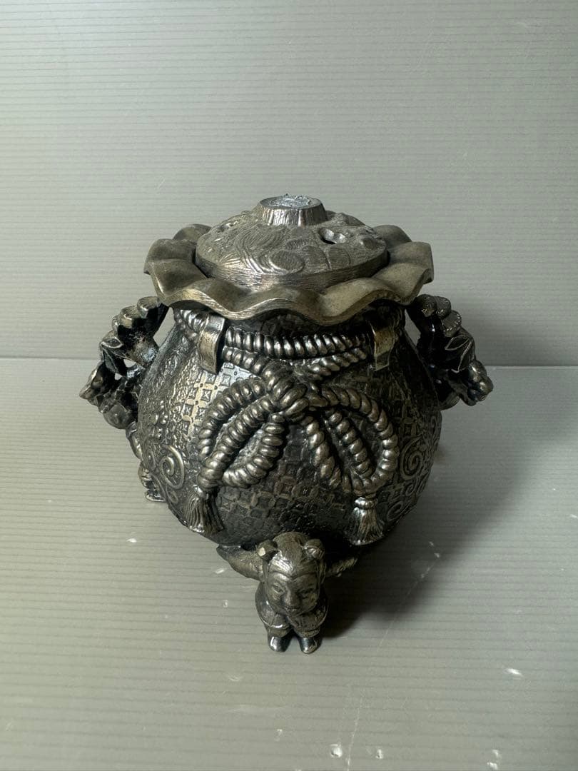 2588 高岡銅器 3足 香炉 寿 香立 風炉