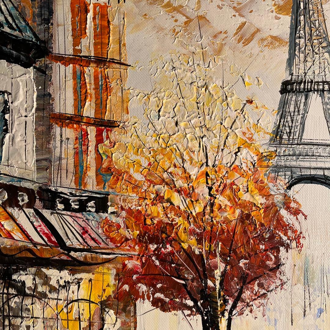 手書き油絵 パリの風景 エッフェル塔 肉筆絵画 インテリア 油彩画