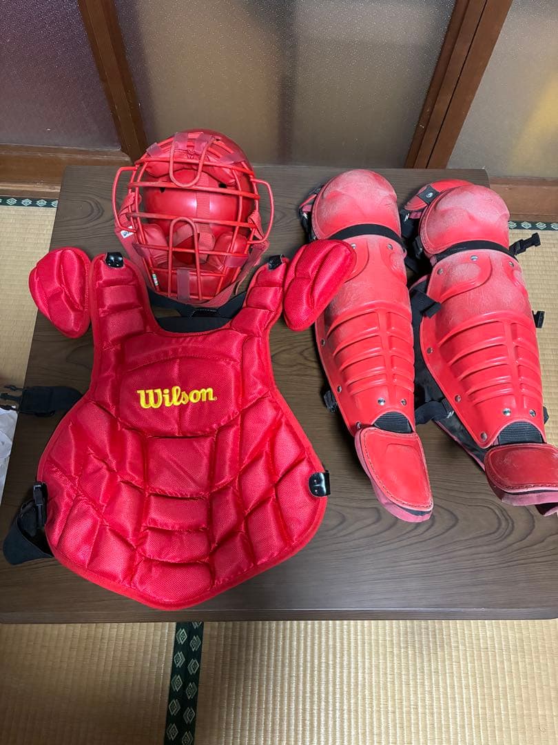 野球キャッチャー防具 レッド　軟式用