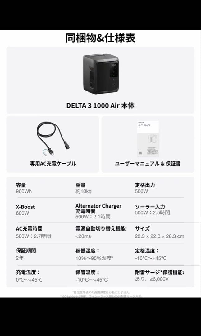 EcoFlow DELTA 3 1000 Air ポータブル電源