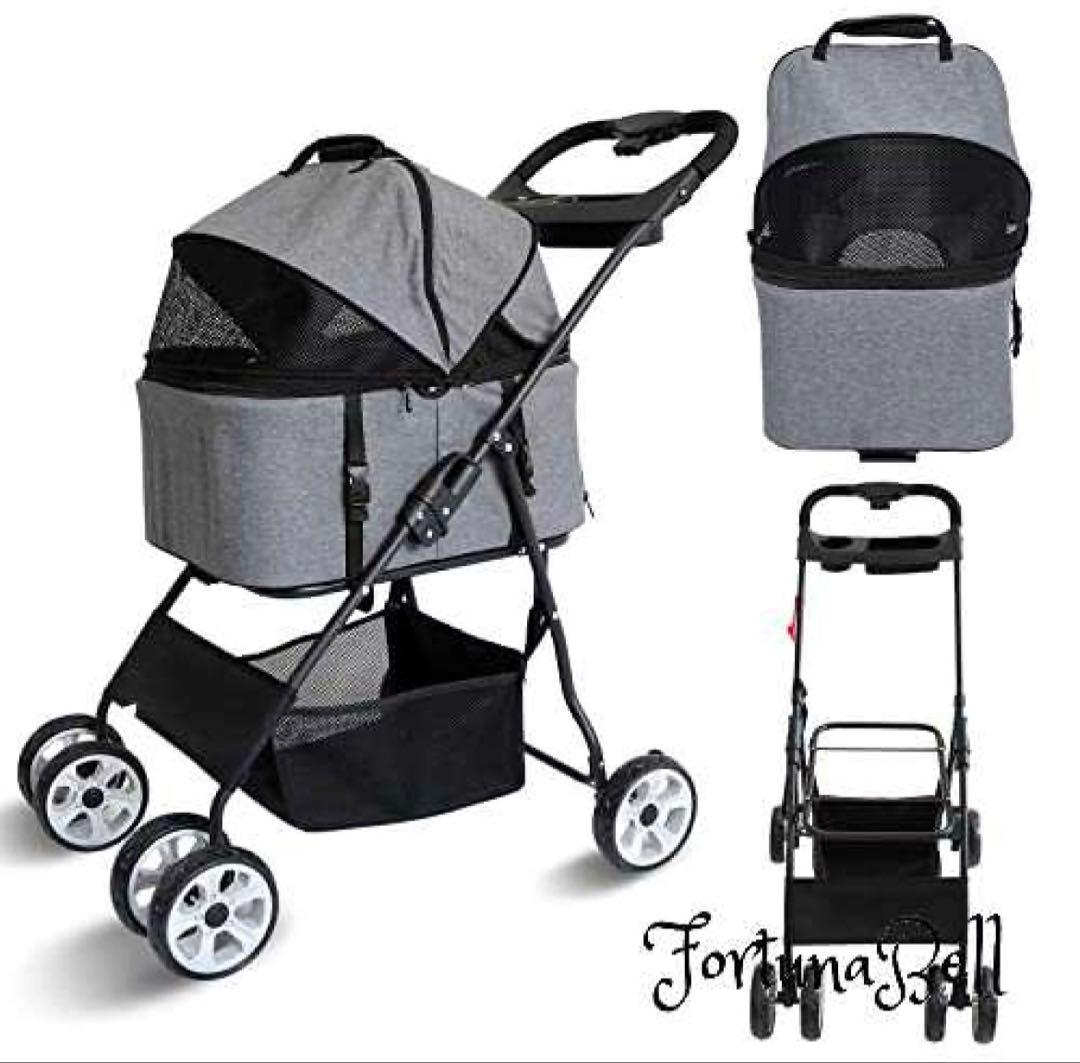 分離型ペットカート取り外し可能 ペット用ベビーカー　グレー　バギー