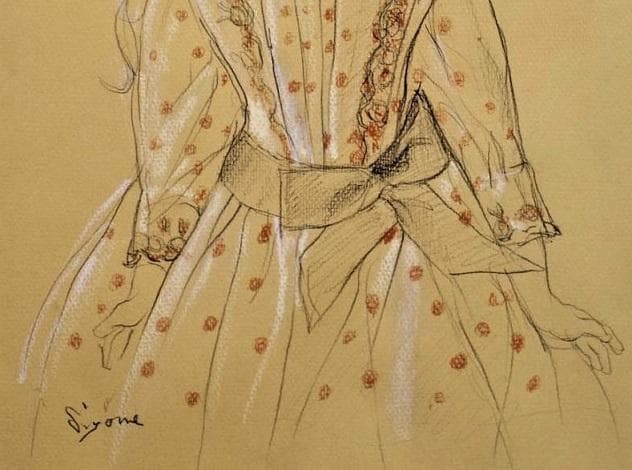 日本洋画壇の重鎮　芝田米三　フランス人形の絵　鉛筆とパステルによるデッサン画