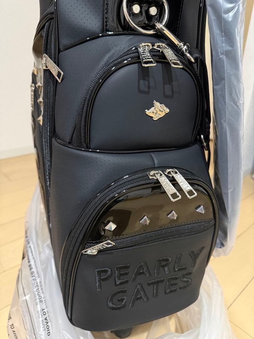 PEARLY GATES ブラックキャディバッグ　キャスター付き　合成革
