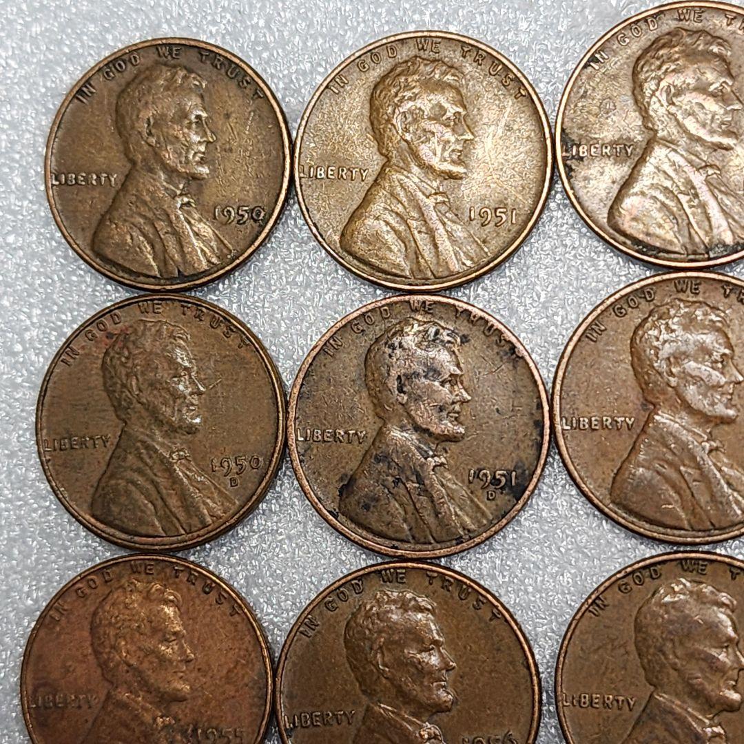 6019. 期間限定 1950年代 アメリカ リンカーン 1セント硬貨 20枚組