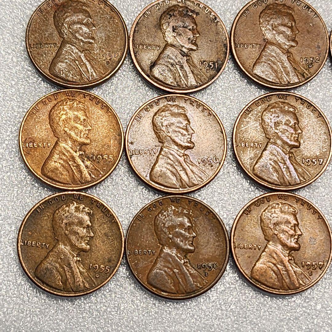 6019. 期間限定 1950年代 アメリカ リンカーン 1セント硬貨 20枚組