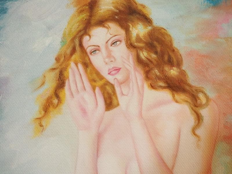 人物画　油絵　浜辺順　F6号　オフェーリア・冬　額付き　手描き　肉筆