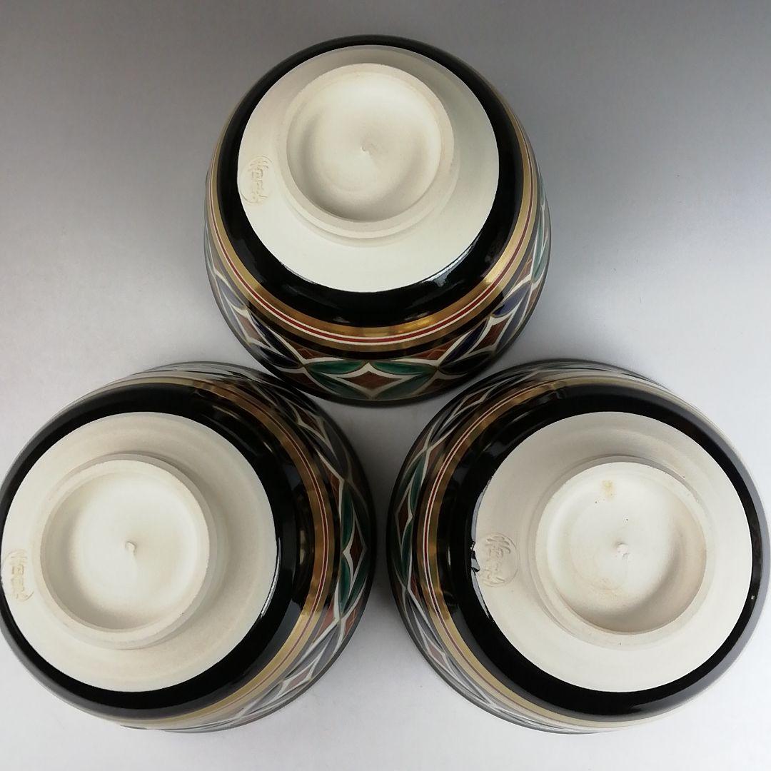 Ｔ８６１　数茶碗　十客『黒仁清　七宝』『田中香泉 造』　共箱　茶道具