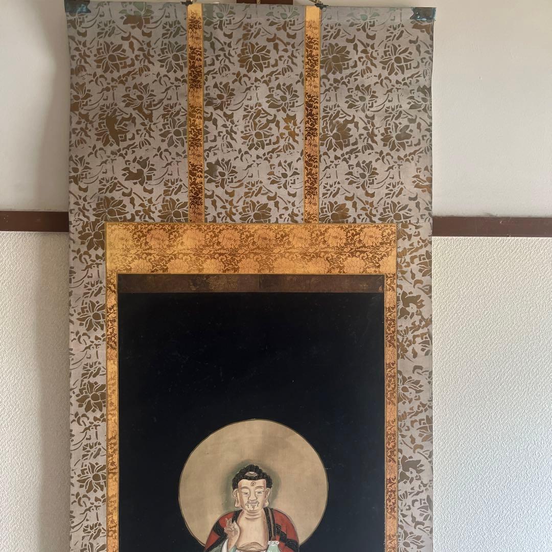 佛画　仏画　人物画　釈迦三尊　絹本　肉筆