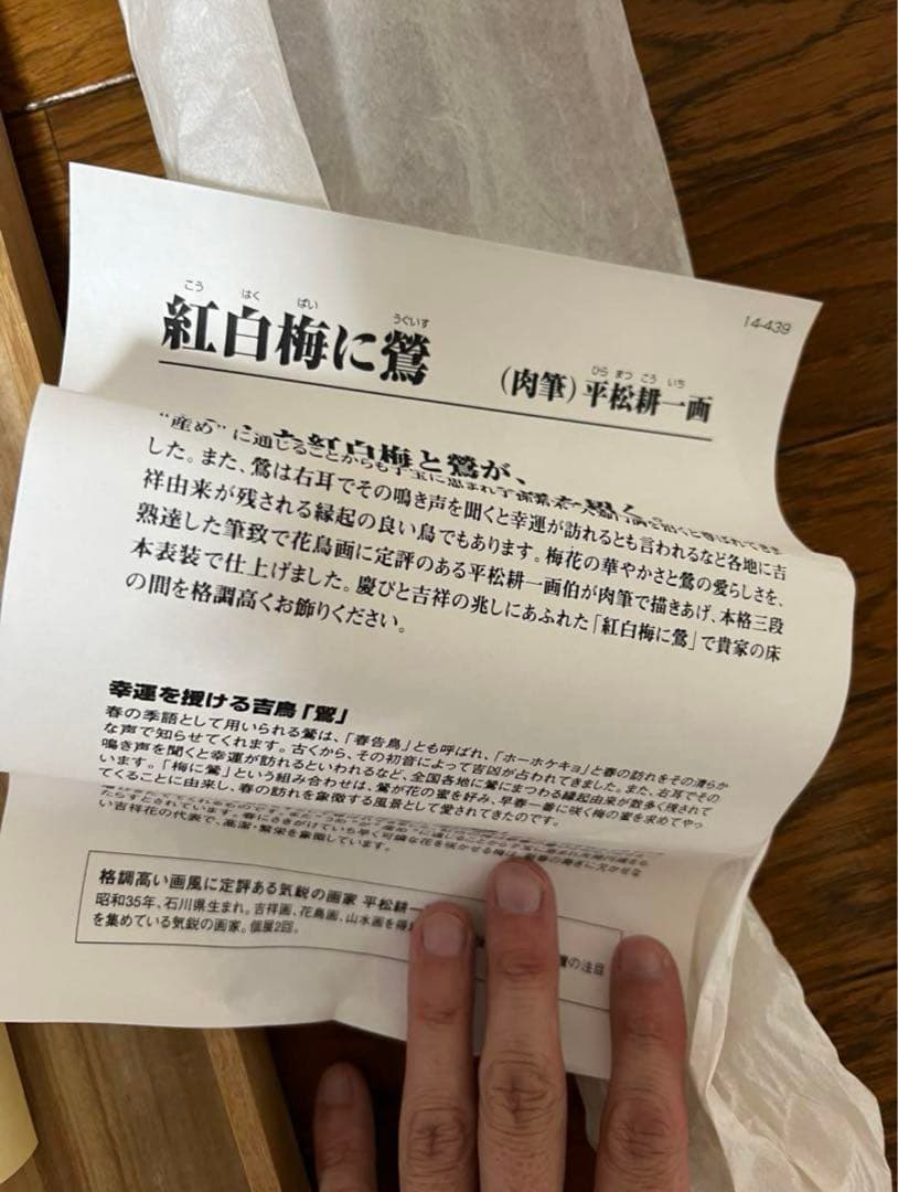 紅白梅に鶯　平松耕一　肉筆　掛軸