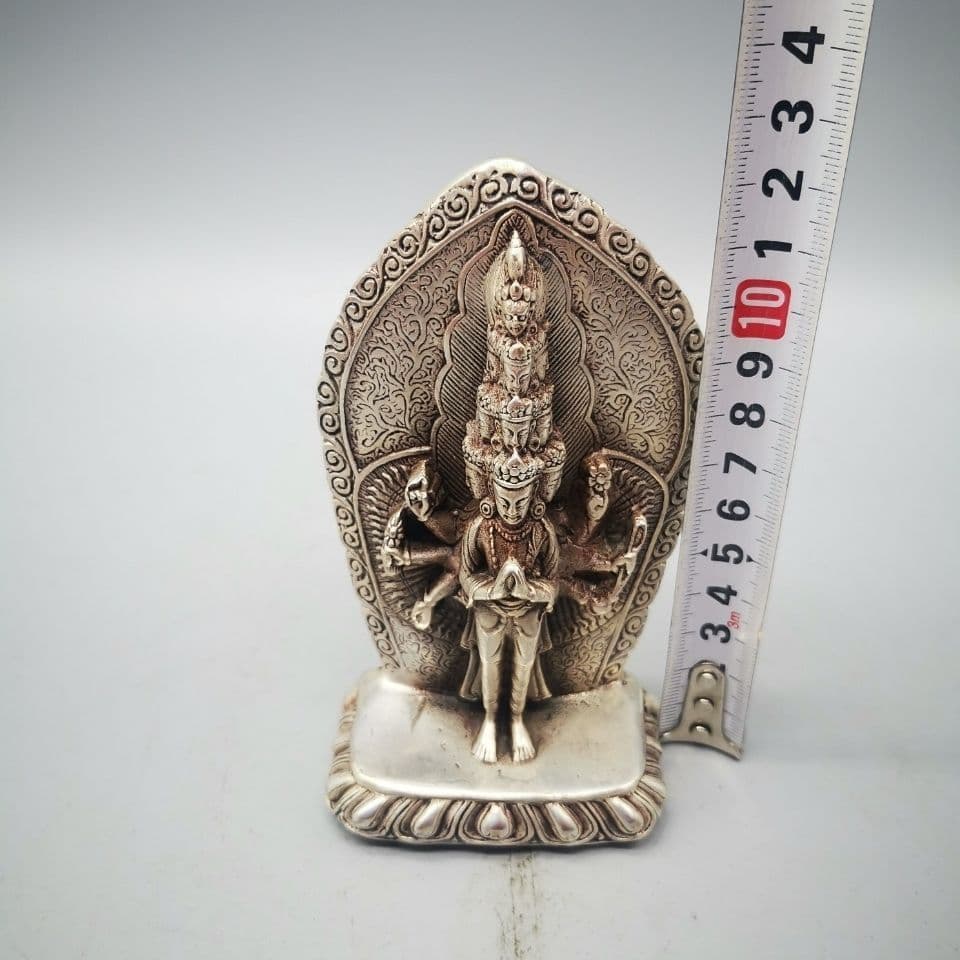 仏教美術銅鎏銀チベット密宗密教十一面千手観音立像