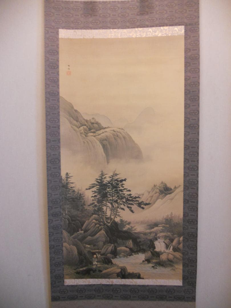 掛け軸 橋本雅邦 秋山行旅 絹本 名品 複製 希少 軸装 茶道具 掛軸 美品