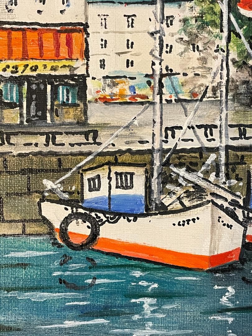 「真作」夏目公平「オンフルール港町」風景画　油彩画　額装　サイン有り　F4号