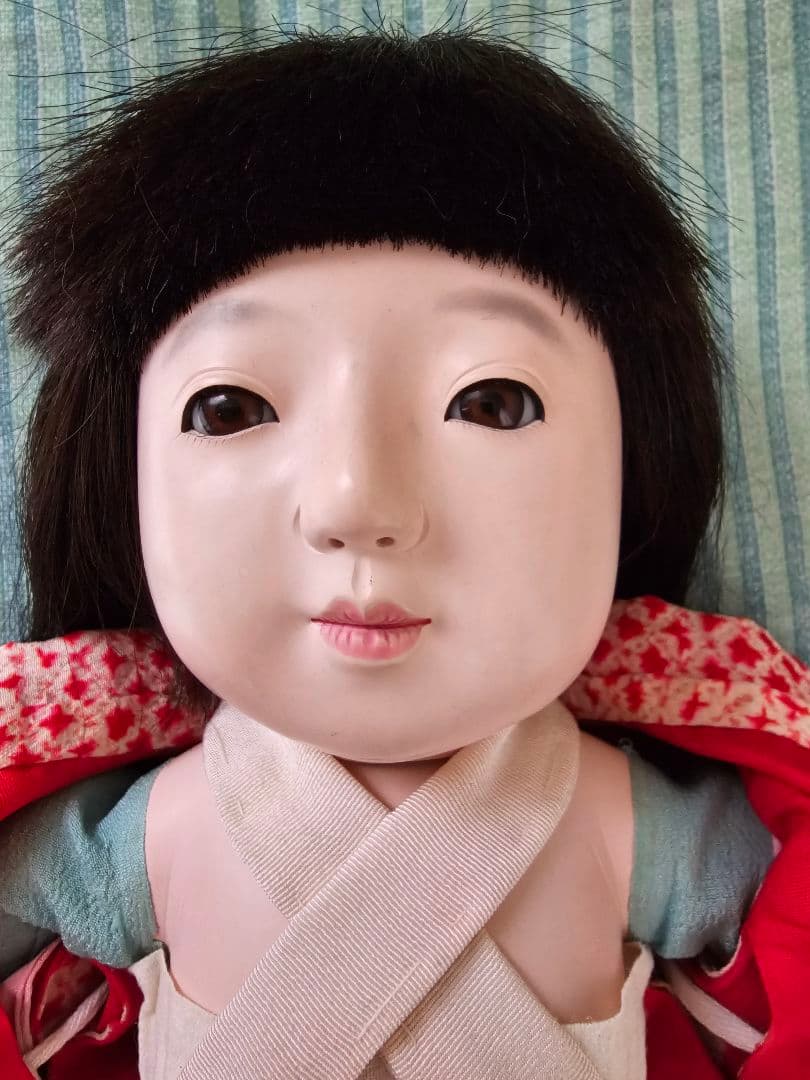 市松人形 赤色と白色の着物 光龍斎　瀧澤義豊　12号 傷や汚れあり