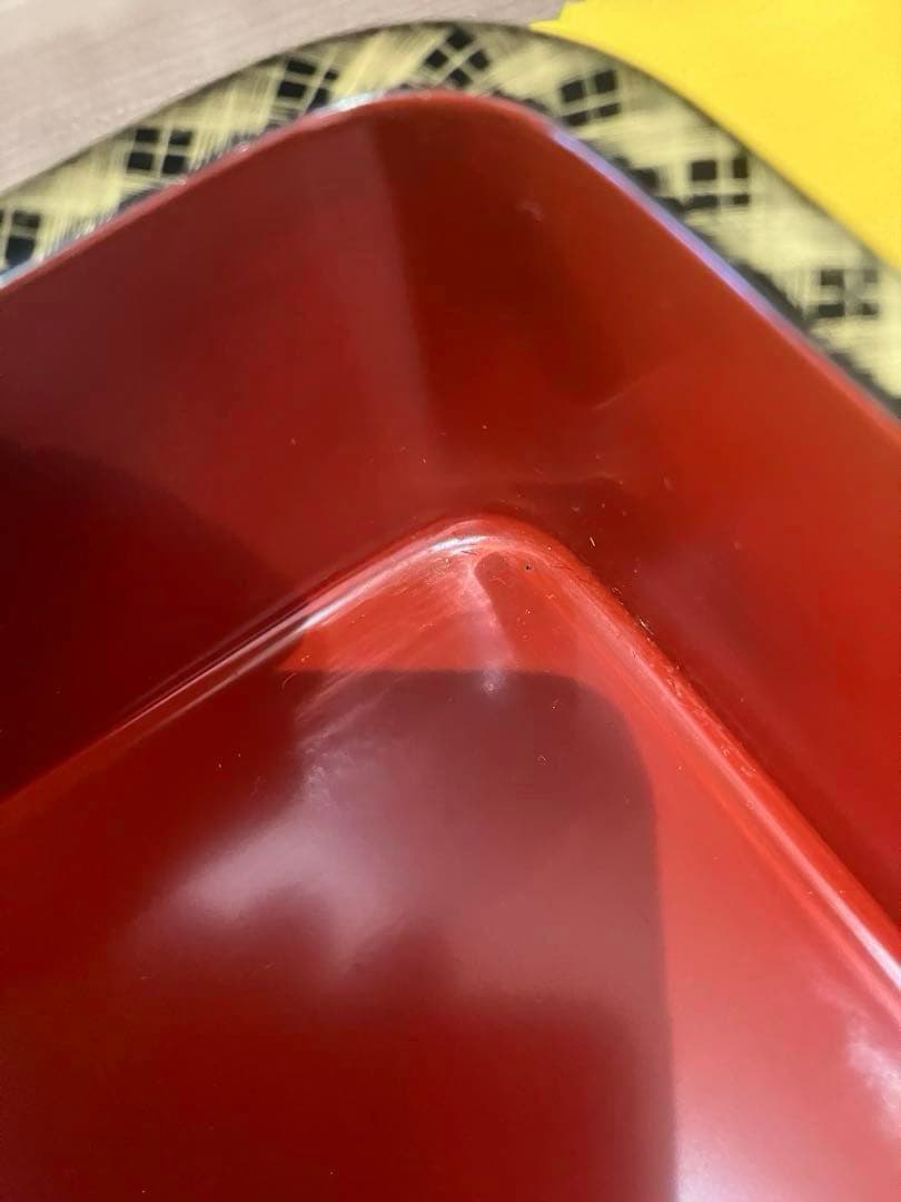 輪島塗 角丸五段重 蓋二枚 黒内朱 木製