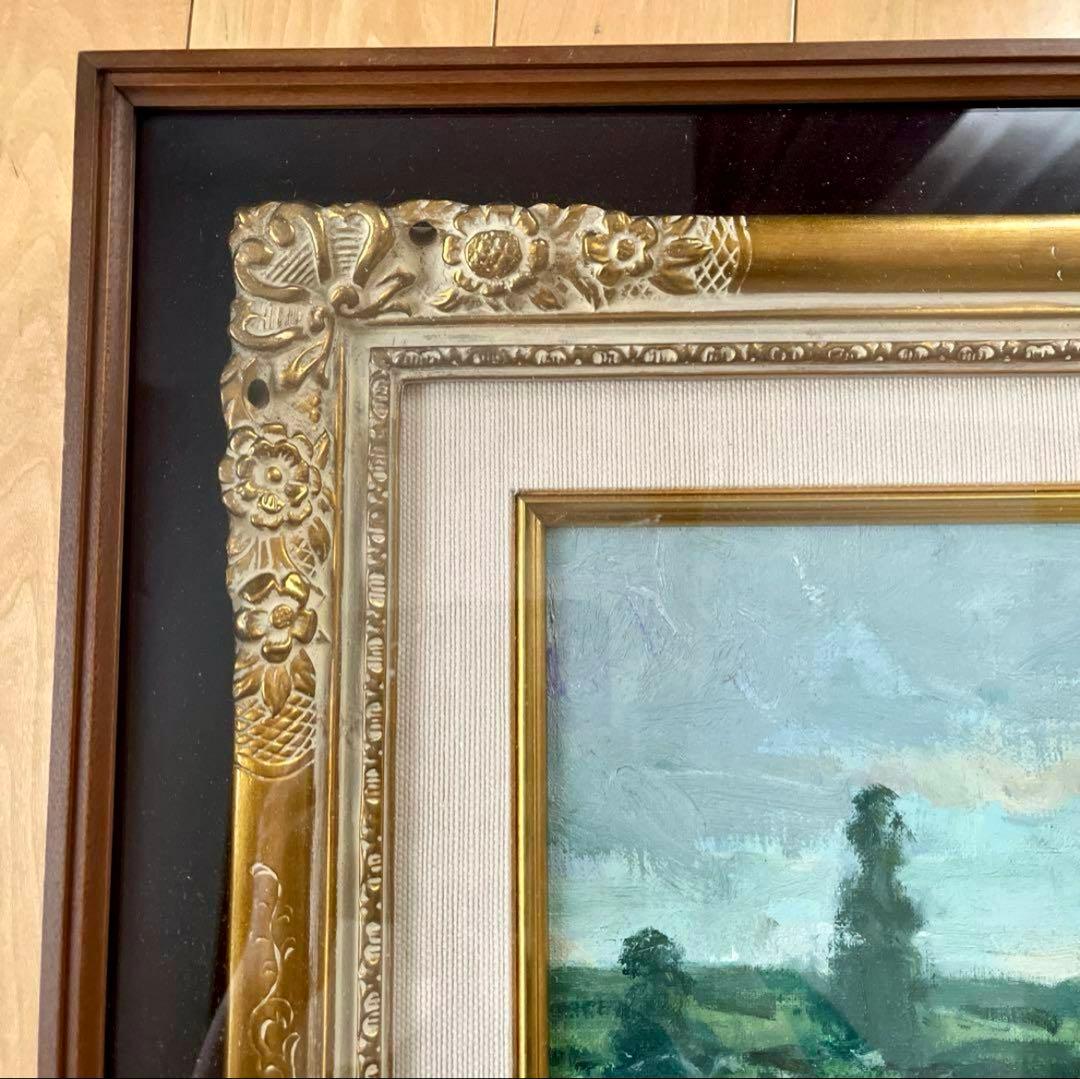 山崎翠祥　風景　油絵 日本肖像芸術協会理事　東峰美術株式会社　登録済証　レトロ