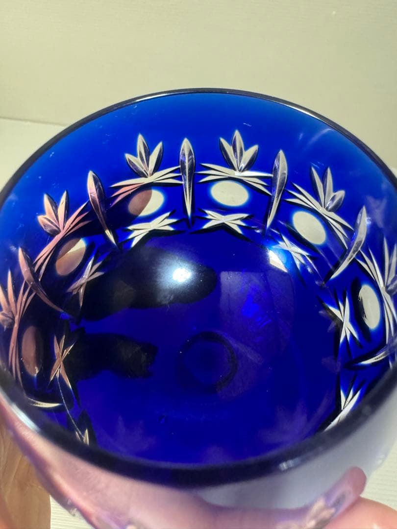 2260 ワイングラス　瑠璃色　切子　未使用