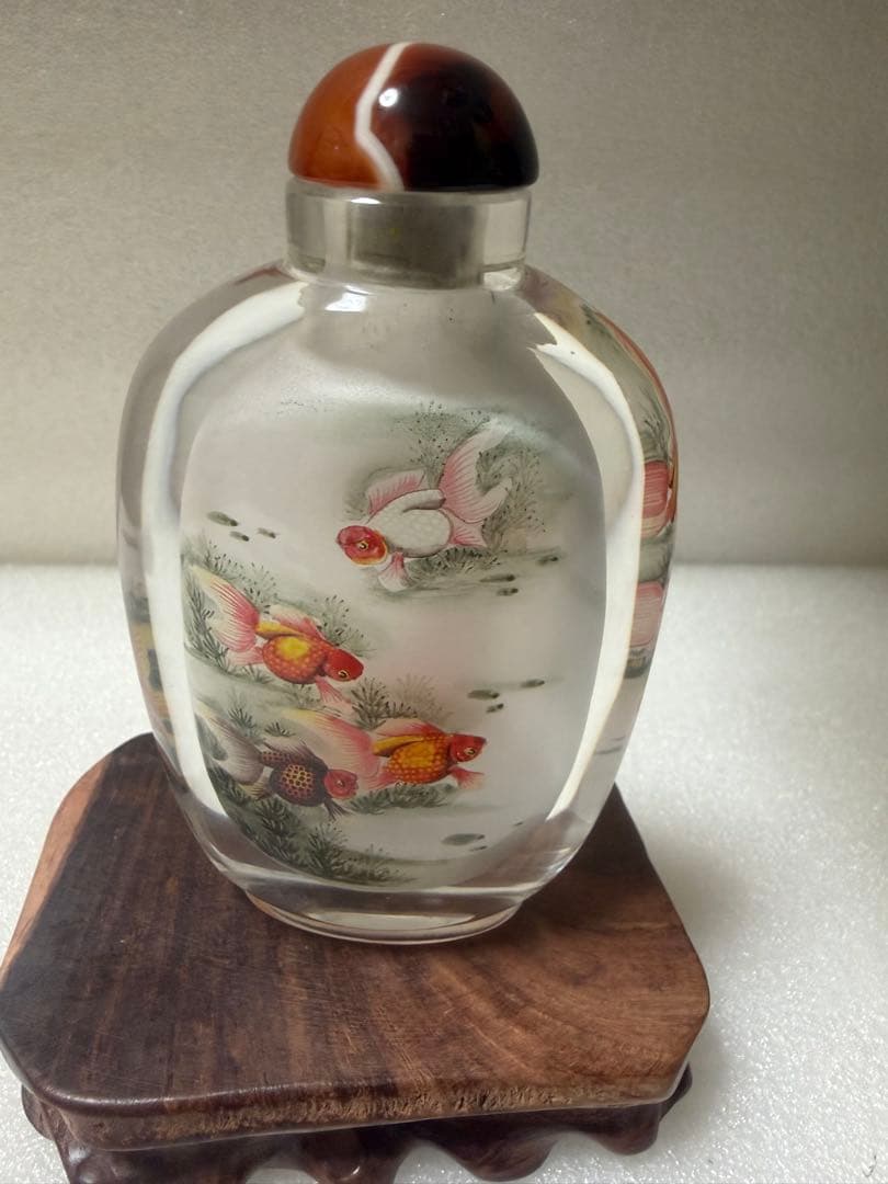 金魚絵柄 ガラス鼻煙壺