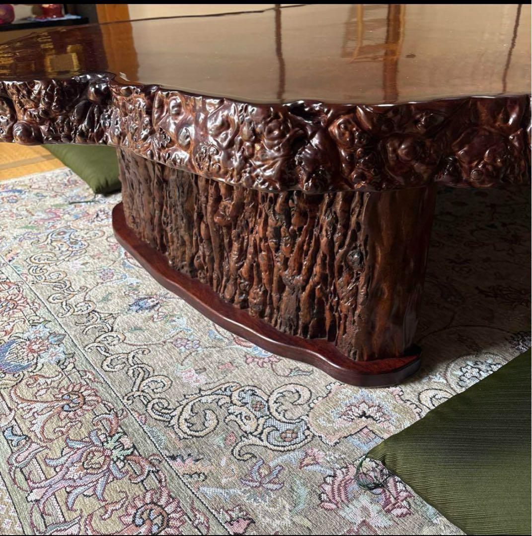 木製 不規則形座卓 大きめオーバルテーブル 極厚天板