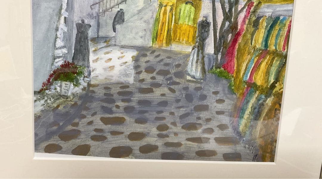 油彩画　「　ブーゲンビリアの街角　」　原画　額付