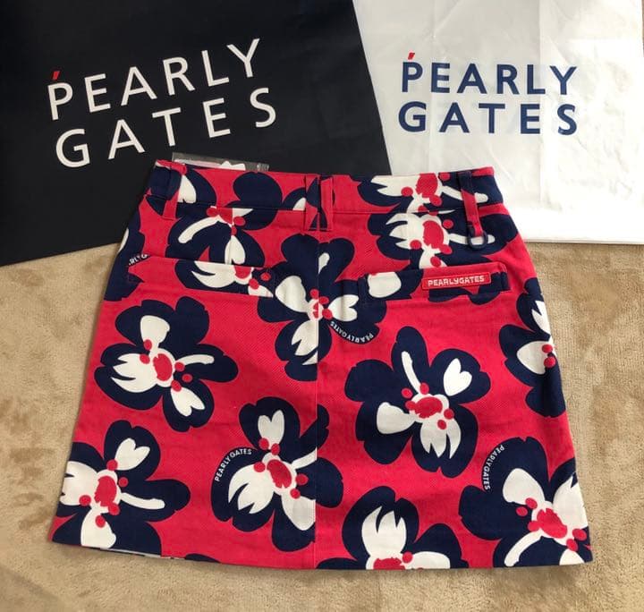 パーリーゲイツPOP 桜 プリントカツラギ ストレッチスカート桜モチーフサイズ0