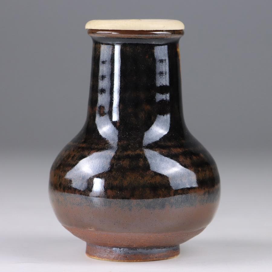 Y3338-6 茶道具 山口茂 鶴首茶入 共箱・仕覆　　よ