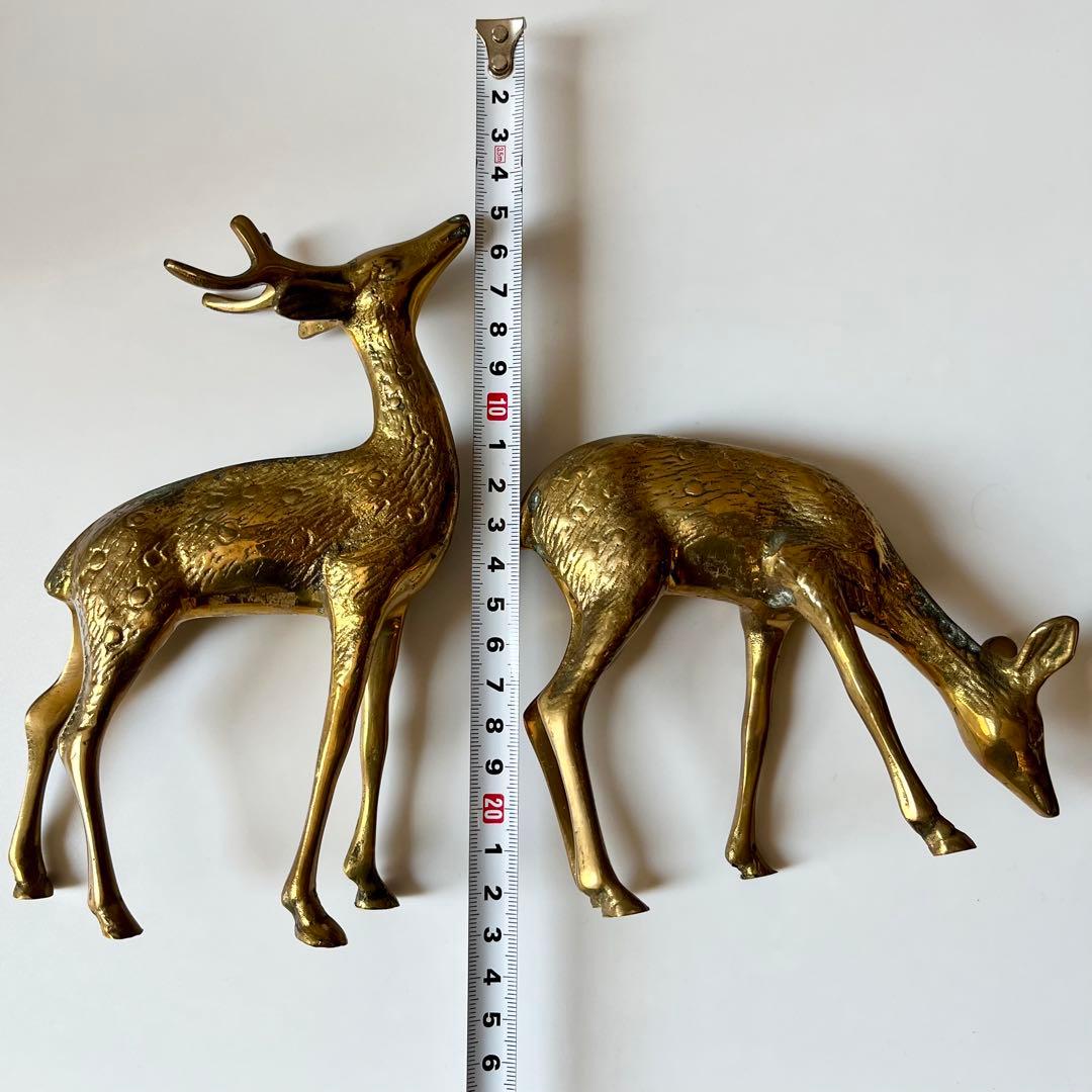 金属　真鍮　鹿　ペア　置物　大