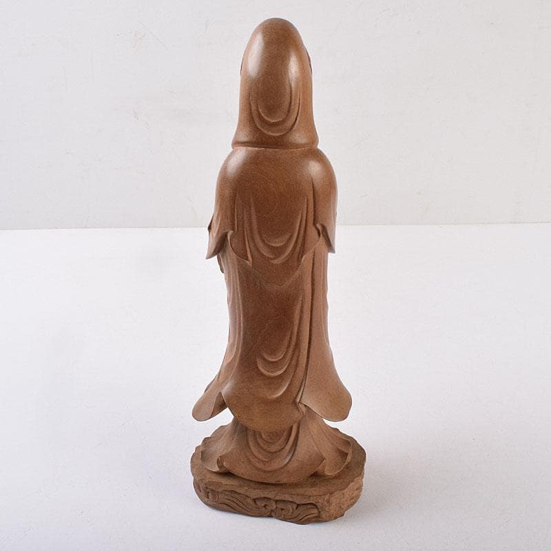 仏教美術　藤田東光拝刀　木彫　観音像　仏像　置物　共箱　M　R9050