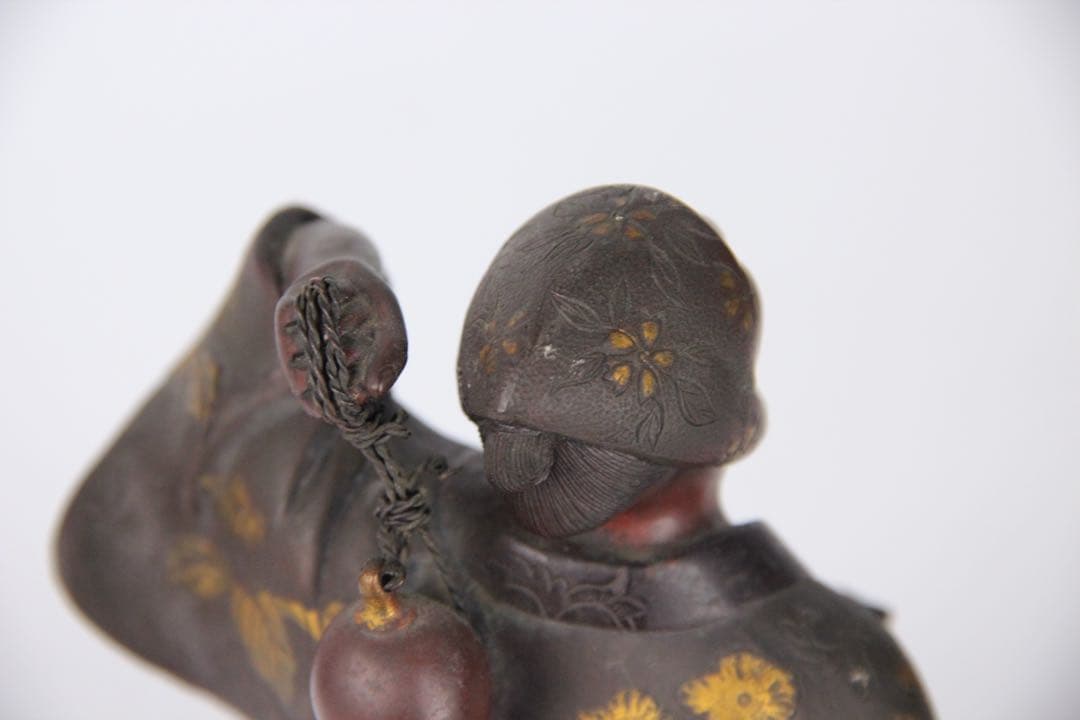 明治時代　古美術品 銅製塗金 阿波踊り 人物　サムライ　置物 EU25-2