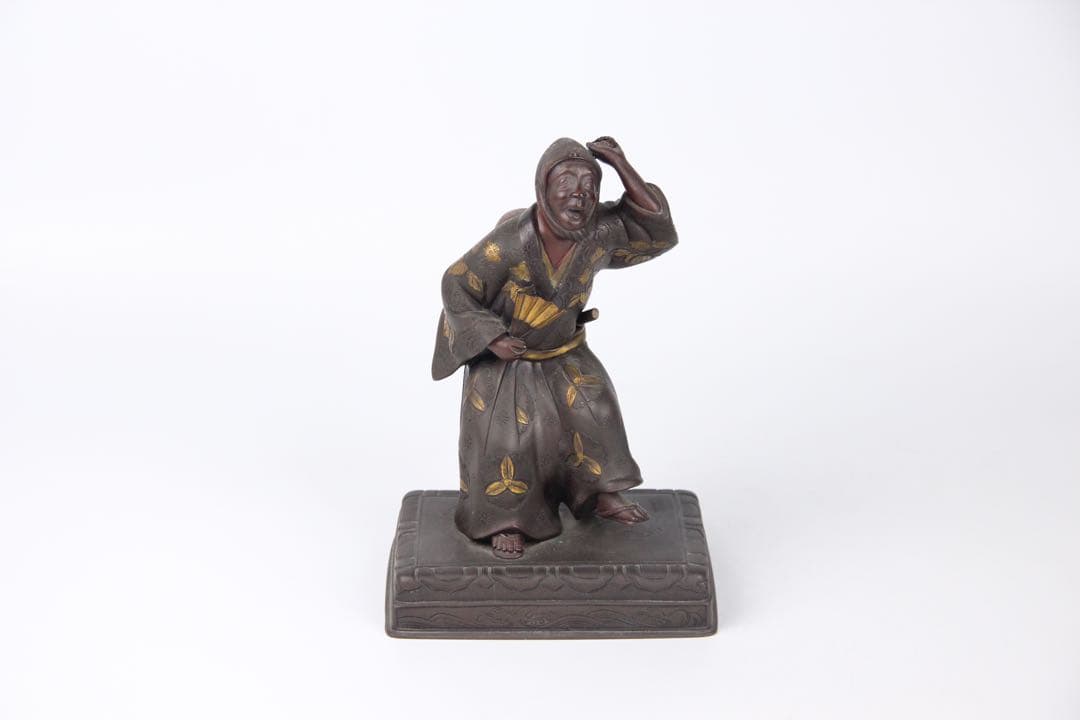 明治時代　古美術品 銅製塗金 阿波踊り 人物　サムライ　置物 EU25-2