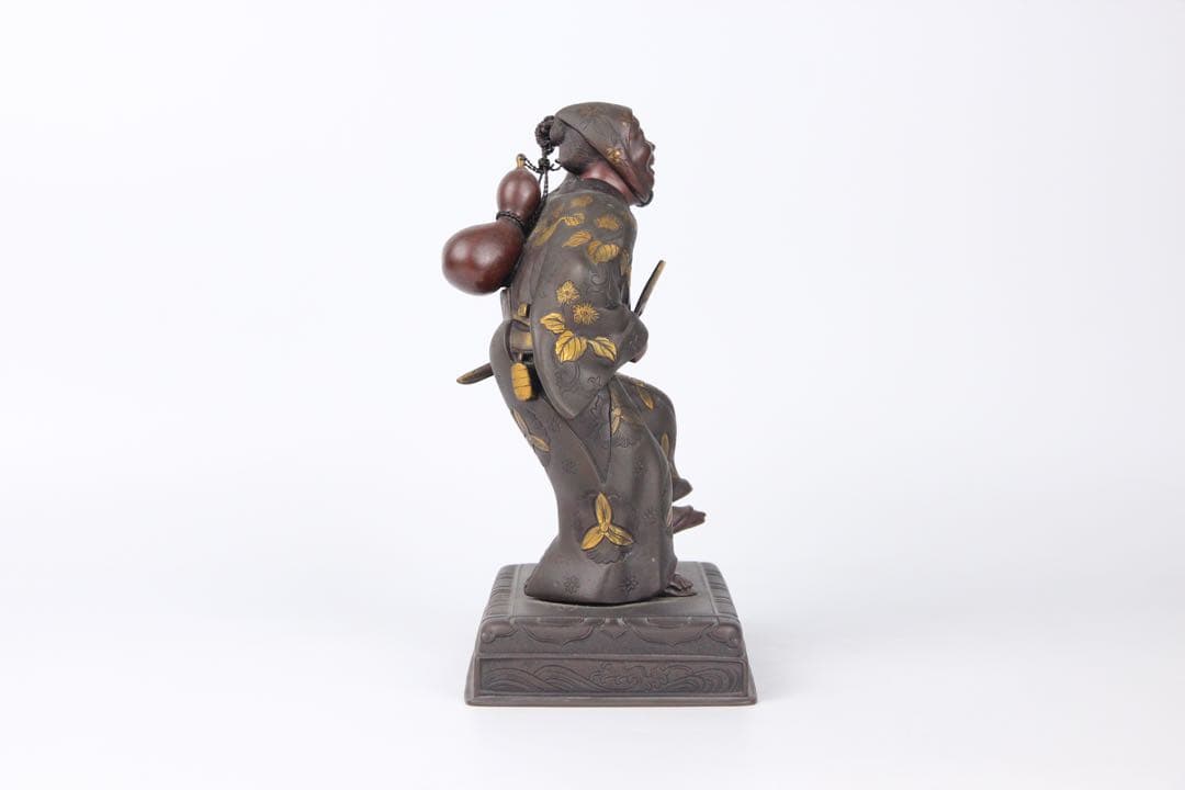 明治時代　古美術品 銅製塗金 阿波踊り 人物　サムライ　置物 EU25-2