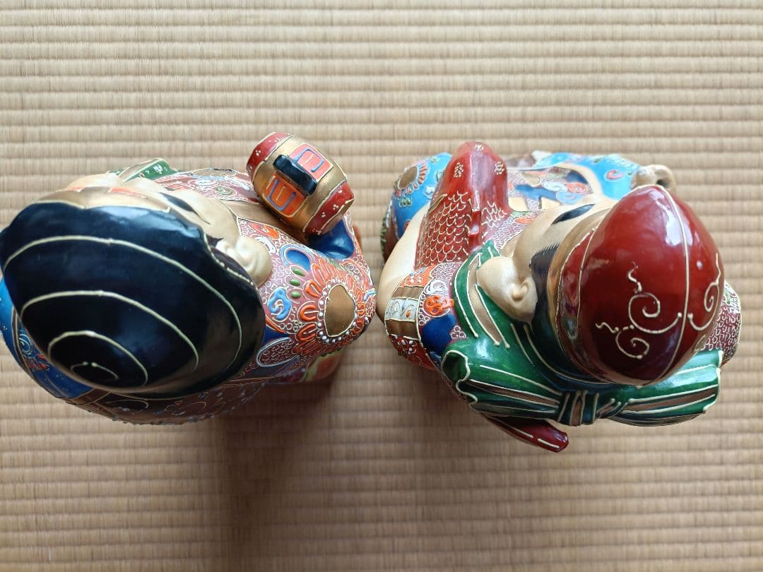 最高級九谷焼七福神（大黒天、恵比寿）置物2体セット　九谷岡山作