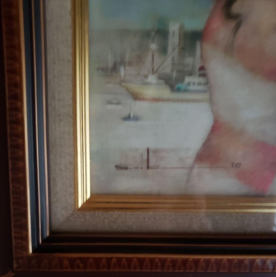 no211　洋画家 堺幹夫の油彩画　埠頭の女