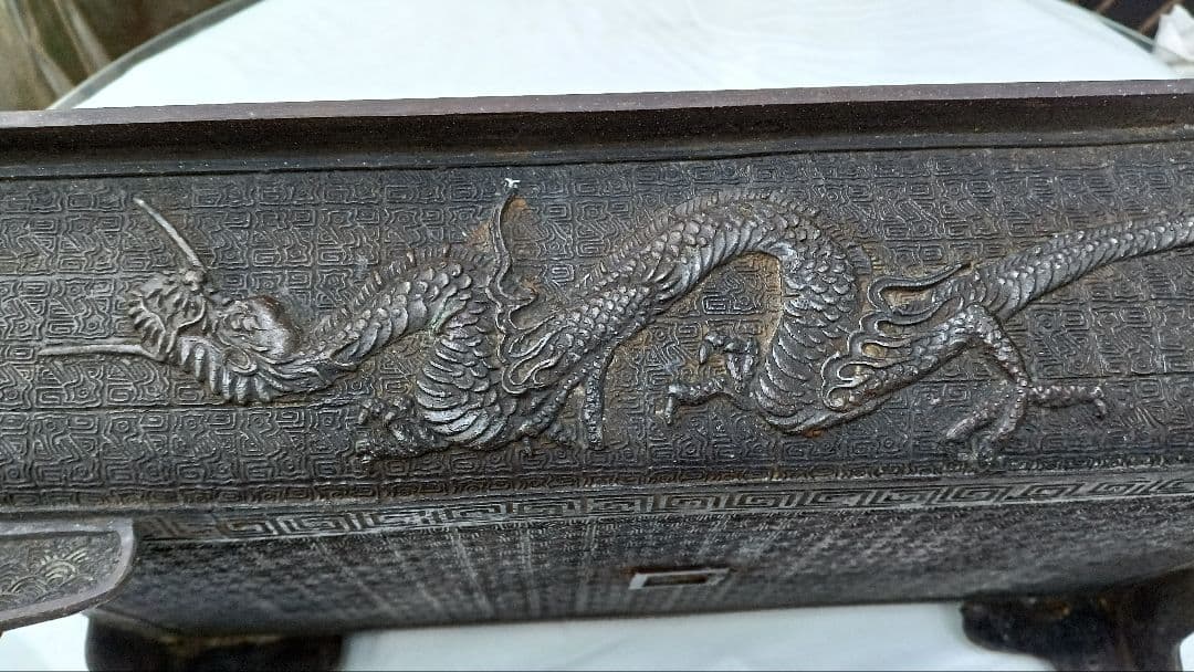 古道具骨董　龍と鳳凰のもよう水盤