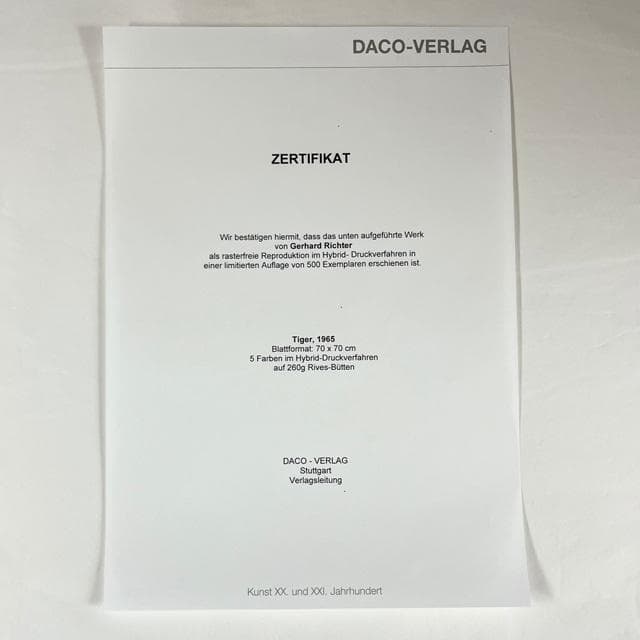 額装済/Tiger 1965/ゲルハルトリヒター/限定500枚/証明書/ポスター