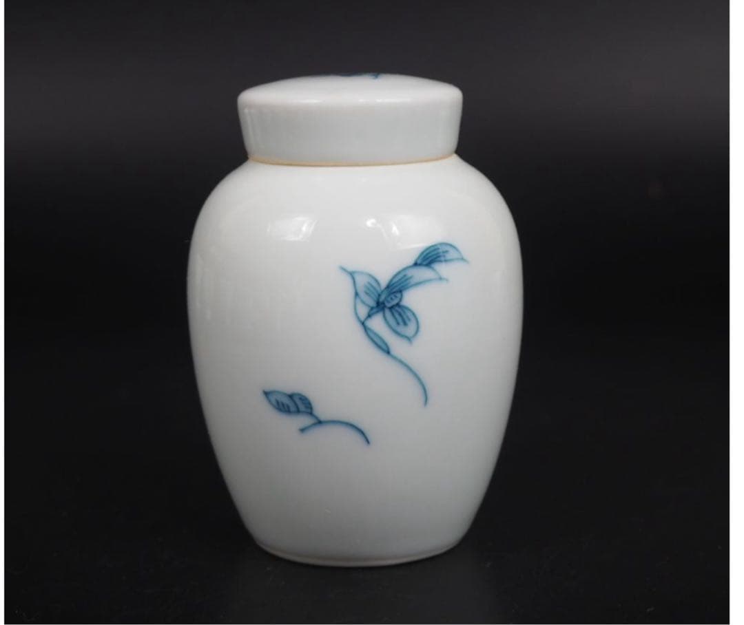 送料無料　『角萬』銘　手描き青華煎茶器11点セット　茶道具