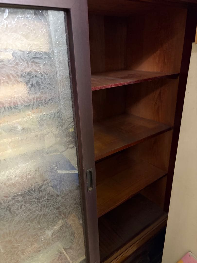 木製　書棚　食器棚　ガラス扉　アンティーク　昭和レトロ