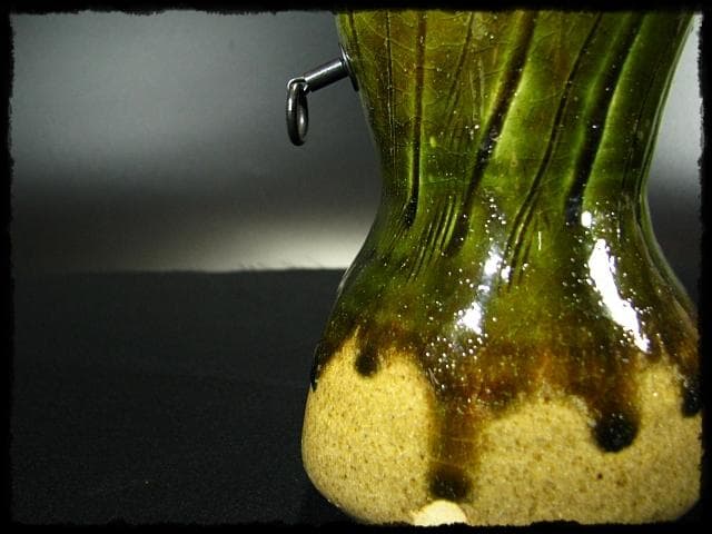 名工 藤原 敬介 恭助 織部 掛花入 父啓兄雄 茶道具 花器 b959