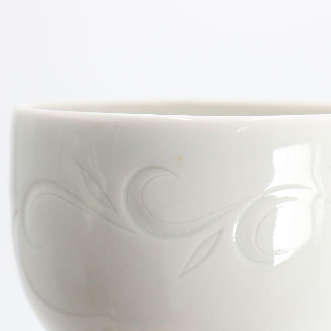 林敏夫作 白磁唐草文湯呑 五客 共箱 板谷波山弟子 茶器 共箱　C695　DD